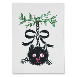 Block Printed Black Cat Folded Card