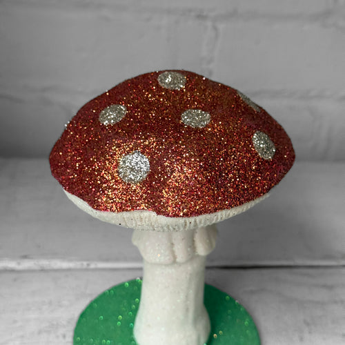 Single Glitter Mushroom in Copper Gold with White Dots