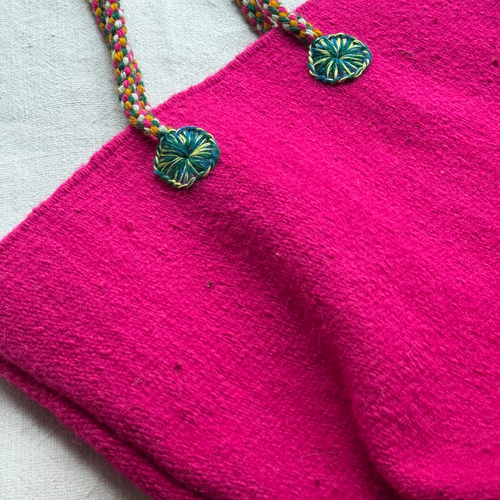 PO! Paris Nathalie Lete Woven & Knotted "Les Petites Fleur" Tote Bag in Rose