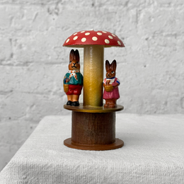 Ino Schaller Papier-Maché Mushroom Candy Box with Festive Rabbits