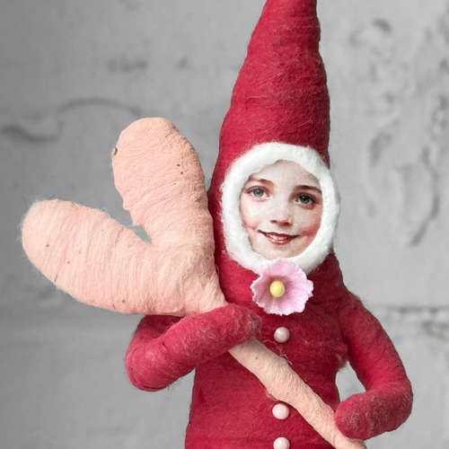 Spun Cotton Valentine's Day Elf With Heart Figure #1