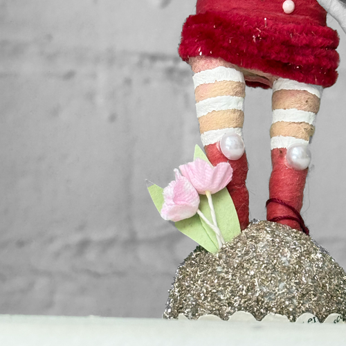 Spun Cotton Valentine's Day Elf With Heart Figure #1