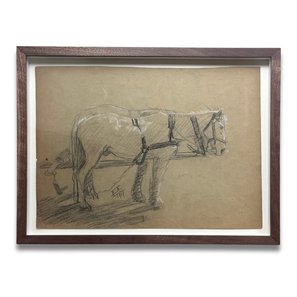 Evert Rabbers Framed Early 20th-century Horse Pastel Drawing
