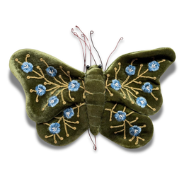 Misha Silk Velvet Embroidered Butterfly in Grass Green