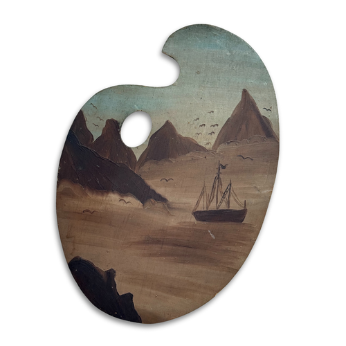 Vintage Palette-shaped Seascape Painting