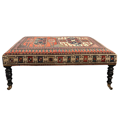 Custom Antique Kazak Rug Ottoman