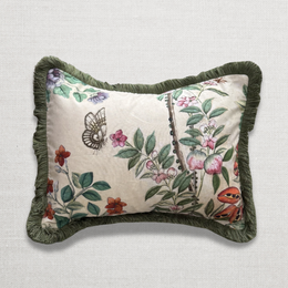 Small Canton Fringe Pillow in Green (No. 70A) with Linen Backing (#SM-01)