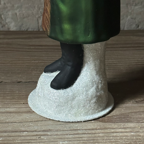 Papier-Mâché Santa with Old Finished Green Coat with Fur Cap