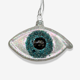 Glass Eye Ornament in White & Navy
