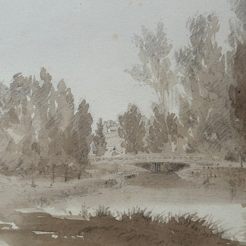 19th Century French Monochromatic Watercolor Painting by Alphonse Baril (#92)