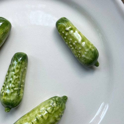 Trompe L'oeil Cornichons Plate with Waved Rim