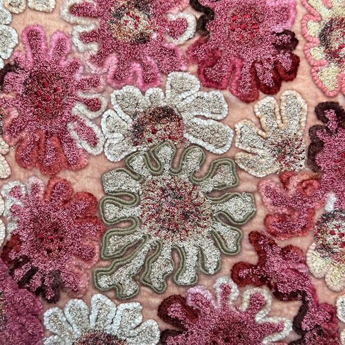 Anouk Embroidered Silk Velvet Cushion in Rose Quartz