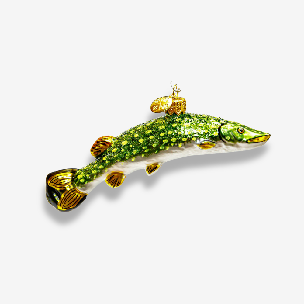 Green & White Pike Fish Ornament