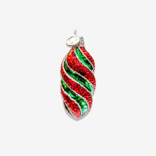 Silver, Red & Green Swirl Ornament