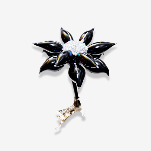 Silver & Black Clip-on Flower Ornament