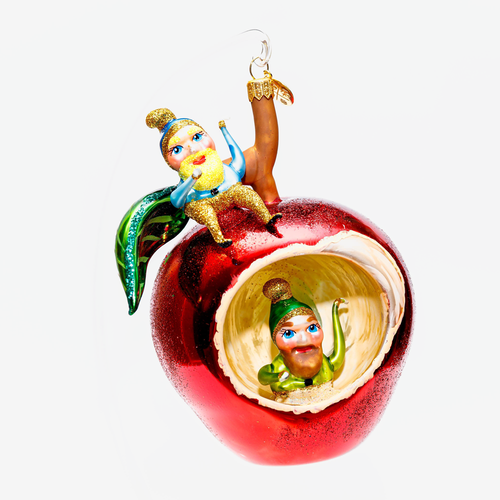 Large Red Apple with Gnomes Ornament