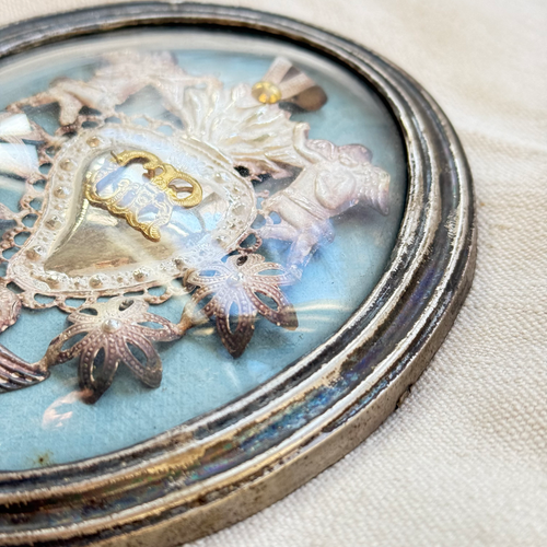 19th-century Italian Ex-Voto Sacred Silver Heart in Oval Hanging Case (No. 121)