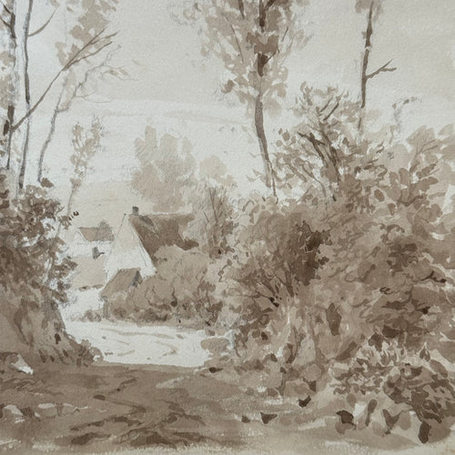19th Century French Monochromatic Watercolor Painting by Alphonse Baril (#47)