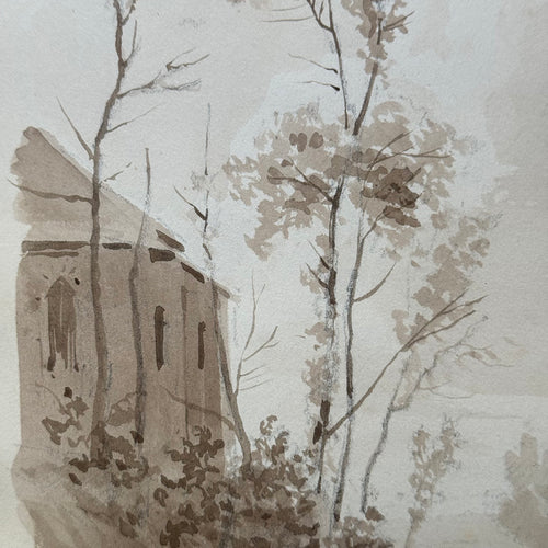 19th Century French Monochromatic Watercolor Painting by Alphonse Baril (#47)