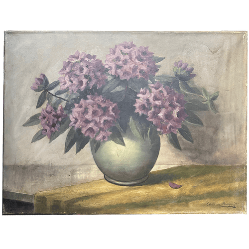 Mid 20th Century Dutch Azalea Floral Still Life Painting