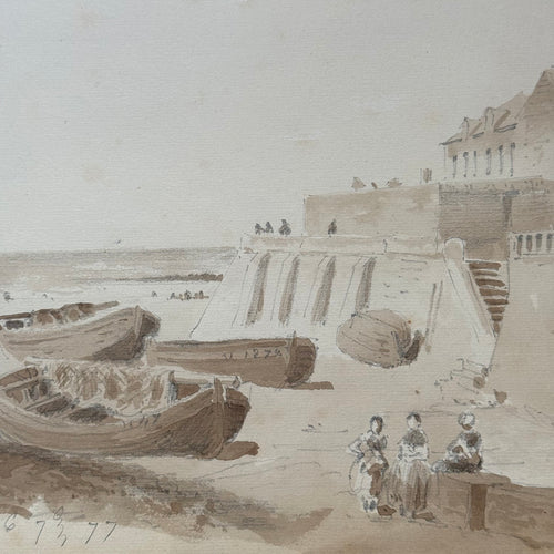 19th Century French Monochromatic Watercolor Painting by Alphonse Baril (#50)