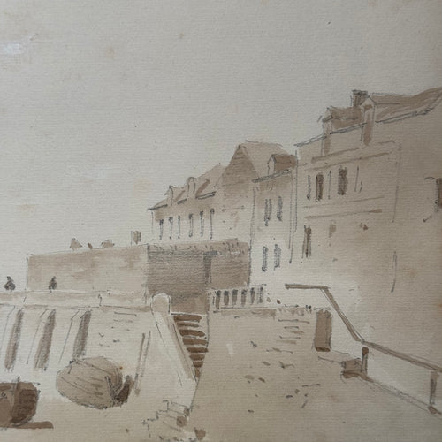 19th Century French Monochromatic Watercolor Painting by Alphonse Baril (#50)