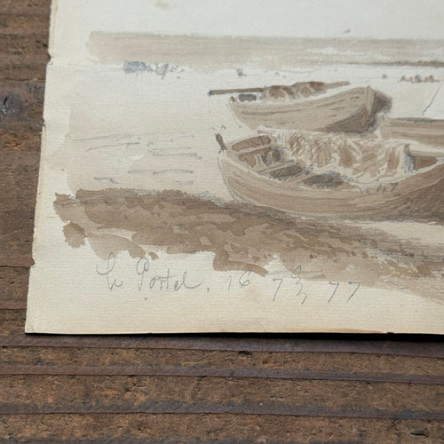 19th Century French Monochromatic Watercolor Painting by Alphonse Baril (#50)