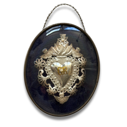 19th-century Italian Ex-Voto Sacred Silver Heart in Oval Hanging Case (No. 122)