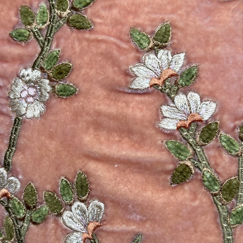 Tuileries Embroidered Silk Velvet Cushion in Pink Quartz