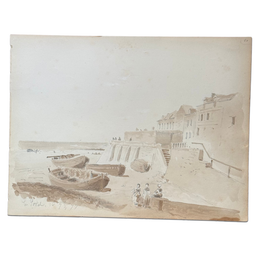 19th Century French Monochromatic Watercolor Painting by Alphonse Baril (#50)