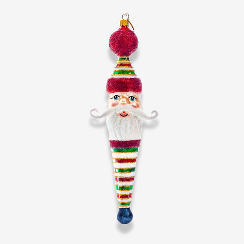 Santa Face Icicle With Stripes Ornament