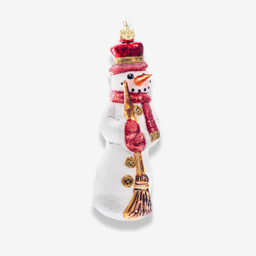 Snowman With Broomstick and Red Hat Ornament