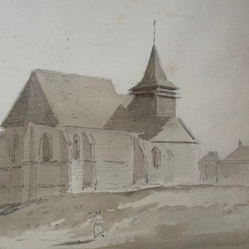 19th Century French Monochromatic Watercolor Painting by Alphonse Baril (#21)