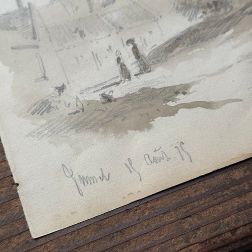 19th Century French Monochromatic Watercolor Painting by Alphonse Baril (#21)