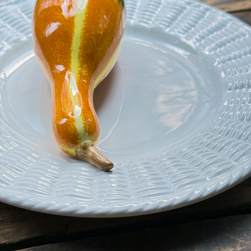 Trompe L'oeil Gourd Plate with Basket-Weave Rim