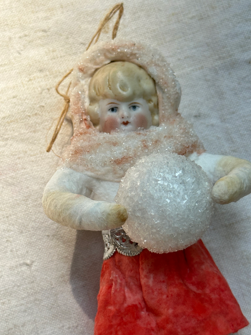 Nostalgic Cotton Doll with Snowball Ornament
