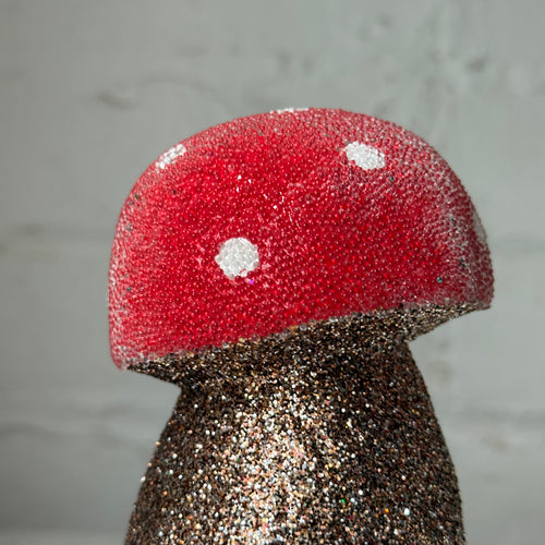 Ino Schaller Papier-Mâché Glitter Mushroom with Red Cap