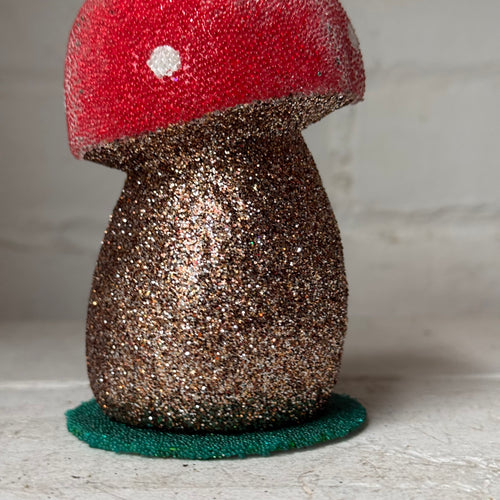 Ino Schaller Papier-Mâché Glitter Mushroom with Red Cap