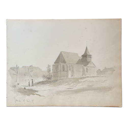 19th Century French Monochromatic Watercolor Painting by Alphonse Baril (#21)