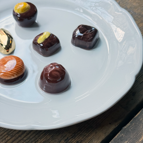 Trompe L'oeil Chocolates Plate with Waved Rim