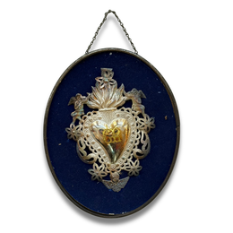 19th-century Italian Ex-Voto Sacred Silver Heart in Oval Hanging Case (No. 124)