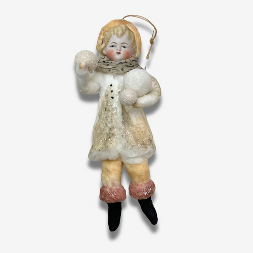 Nostalgic Cotton Boy with Snowballs and Porcelain Head Ornament