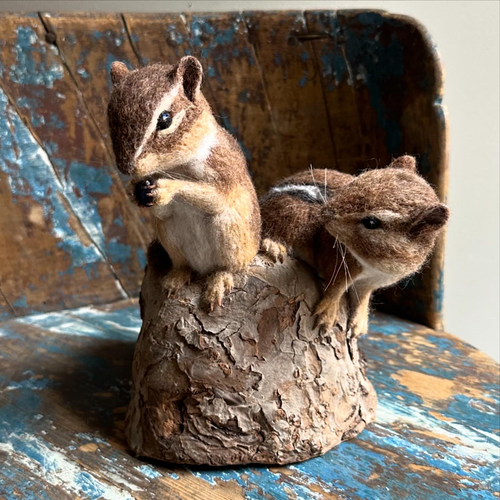 Needle Felted Chipmunk Trio
