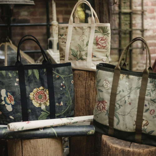 John Derian x Port Canvas Tote in Pierre Frey "Le Paravent Chinois" Small Fabric Tote in Chantilly Cream