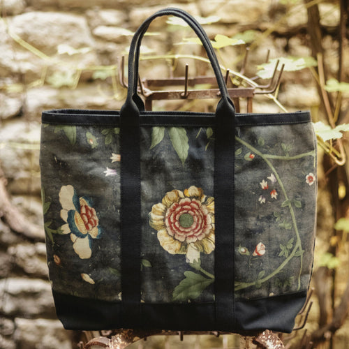 John Derian x Port Canvas Tote in Pierre Frey "Le Paravent Chinois" Large Fabric Tote in Black