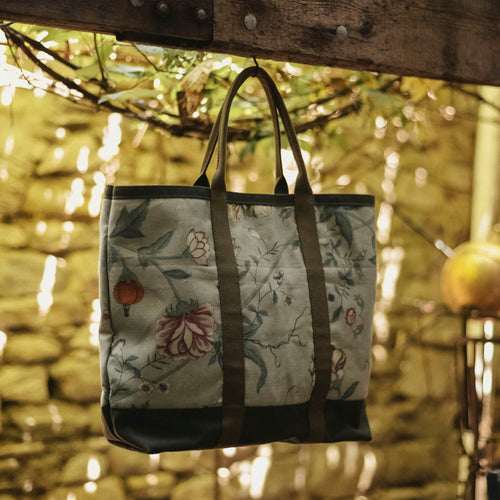 John Derian x Port Canvas Tote in Pierre Frey "Le Paravent Chinois" Large Fabric Tote in Green