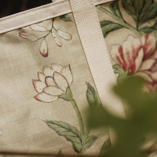 John Derian x Port Canvas Tote in Pierre Frey "Le Paravent Chinois" Small Fabric Tote in Chantilly Cream