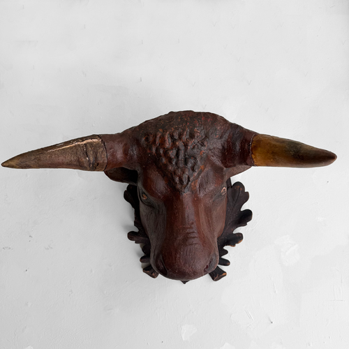 Early 20th-century Black Forest Carved Steer with Horns