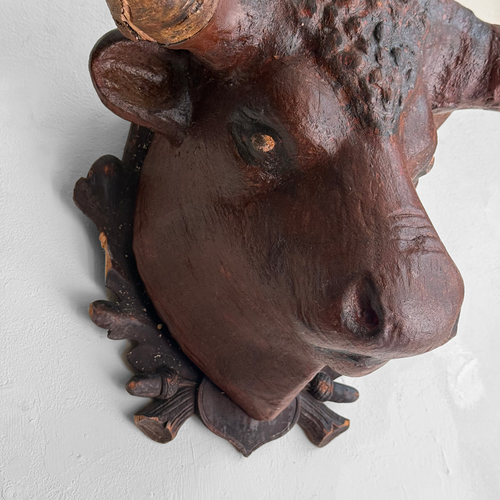 Early 20th-century Black Forest Carved Steer with Horns