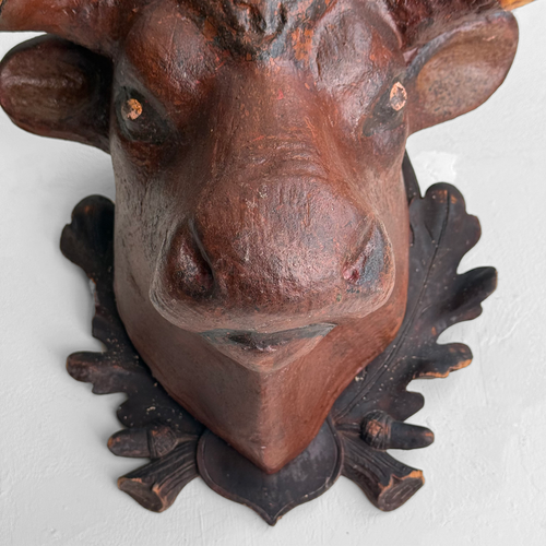 Early 20th-century Black Forest Carved Steer with Horns